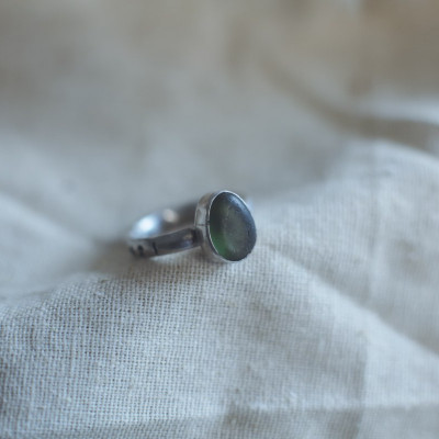 Ena - Green Sea Glass Silver Ring