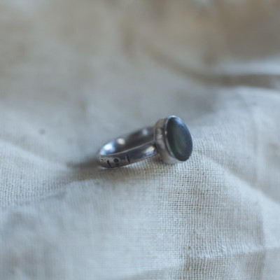 Ena - Green Sea Glass Silver Ring