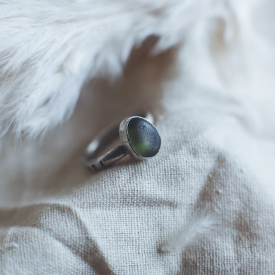 Ena - Green Sea Glass Silver Ring