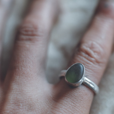 Ena - Green Sea Glass Silver Ring