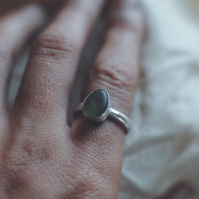 Ena - Green Sea Glass Silver Ring