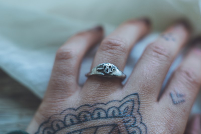 Amina - Silver Snake Signet Ring